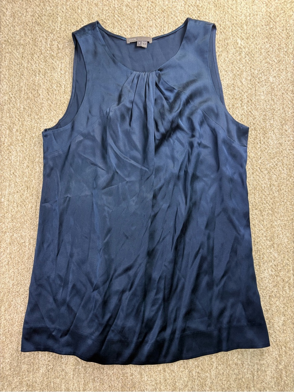 Vince Navy  95% Silk Pleat-Front Sleeveless Camisole